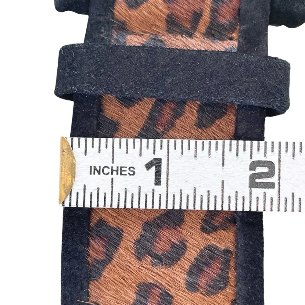 Suzi Roher Wide Waist Oversized Leopard Print Belt Calf Hair Black Suede Size L